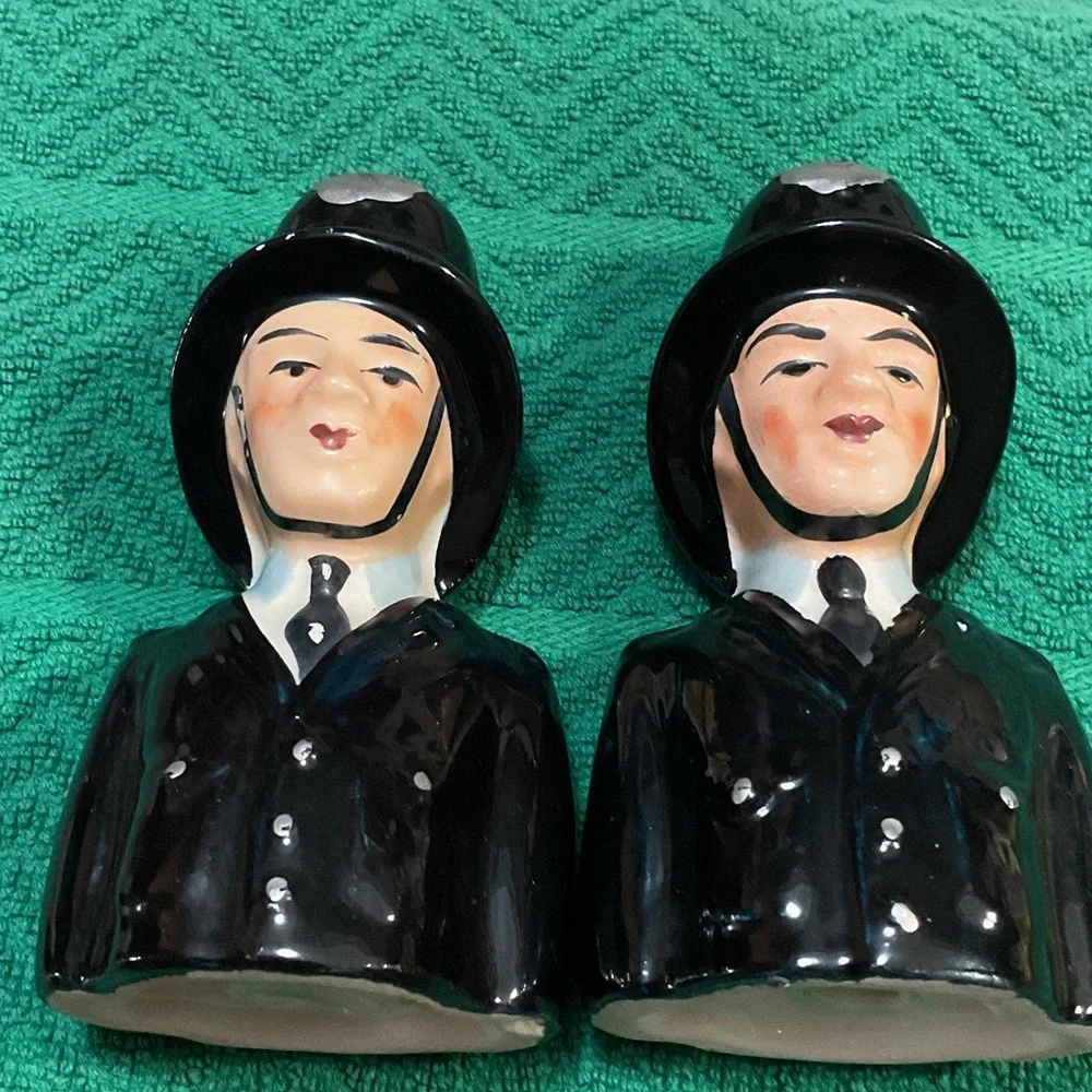 Black Ceramic Policeman Salt and Pepper Shakers - Decorative Home Accent